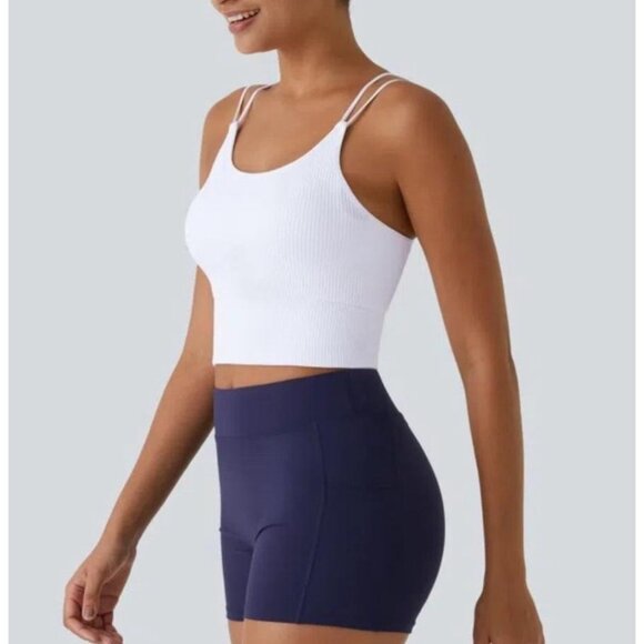 Halara Seamless Flow Ribbed Spaghetti Strap Cropped Sports Top Bra Sz XS Womens - Picture 3 of 9